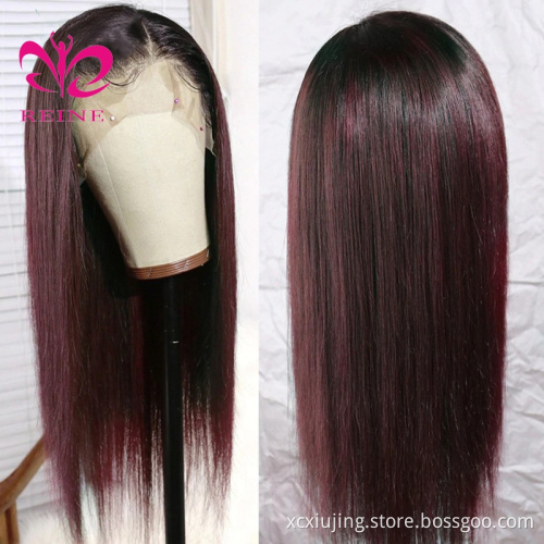 New 4*4 Closure  99J Burgundy Lace Front Wig  Brazilian Straight Lace Frontal Human Hair Wigs Pre Plucked
